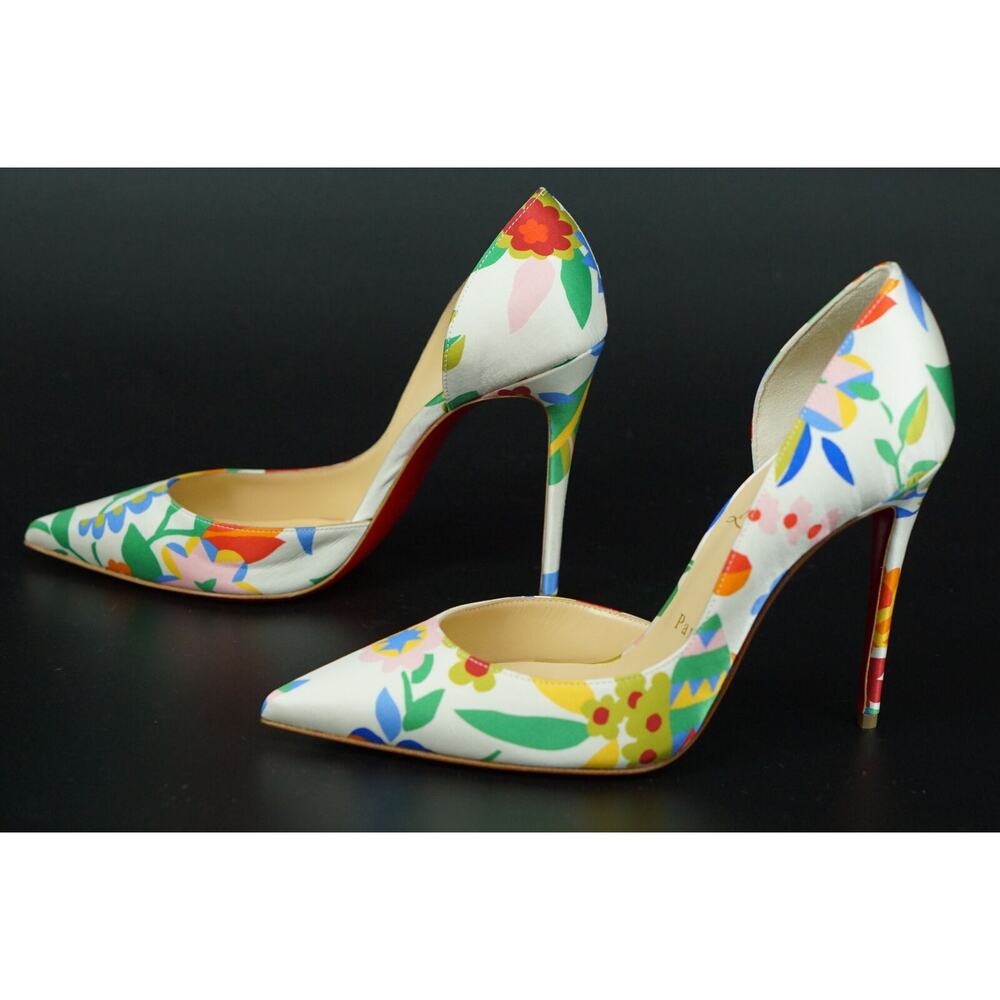 Christian Louboutin Iriza 100mm Crepe Satin Bloomy Pointy d'orsay Pumps SZ 38 - Picture 5 of 12